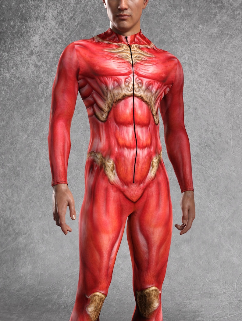 Hell Buff Human Hell Servant Costume: Printed Muscle Bodysuit, Halloween Red Cosplay - Etsy