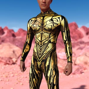 Festival Gold Men Costume, Performance Costume For Men, Rave Male Costume, Music Festival Costume Men, Rave Male Costume, Burning Man Outfit