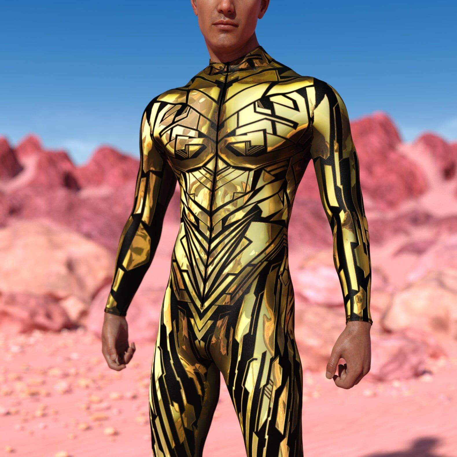 Déguisement festival de musique or pour homme, Déguisement de spectacle pour homme, Déguisement rave pour homme, Déguisement festival de musique pour homme, Déguisement rave pour homme, tenue Burning Man