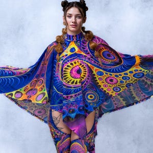 UV Rave Mantle Women, Backless Bodysuit Woman, UV Backless Chaps Bodysuit, Festival Bodysuit Women, Psychedelic Outfit Woman, Woman Clothing