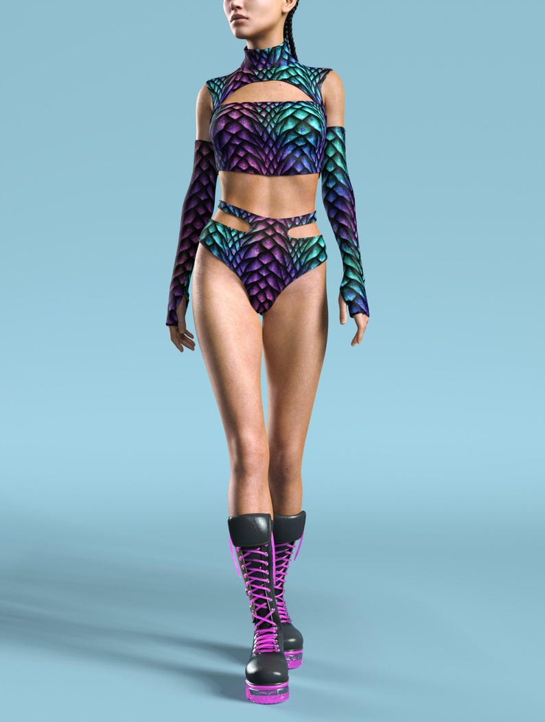 Top corto con cutout rave: top corto trasparente per festival, outfit psichedelico immagine 4