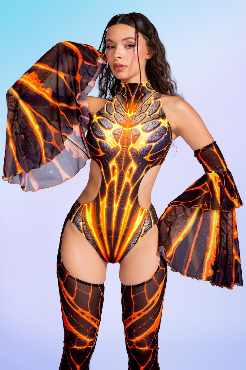 Lava Fire Backless Chaps Bodysuit for Women – UV Reactive Psychedelic ...