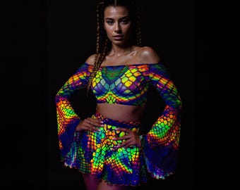 UV Festival Set, Festival Fashion, Trippy Rave Set, Festival Outfit For Women, Psychedelic Set,  UV Festival Clothing, UV Festival Sexy Set