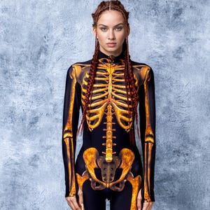 Golden Skeleton Bodysuit Costume: Women's Halloween Full Bodysuit Cosplay