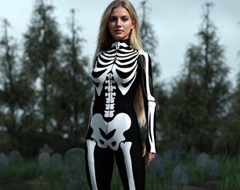 Skeleton Bodysuit: Women's Black and White Costume
