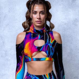 Festival Crop Top, Rave Cutout Top Woman, Festival Outfit, Festival Top, Rave Clothing, Rave Sleeves Top Woman, Performance Woman Top
