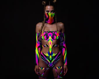UV Rave Leg Wraps: Psychedelic Festival Outfit
