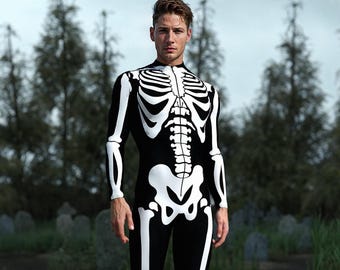 Kostium Bossy Skeleton BnW: Męski kombinezon na Halloween