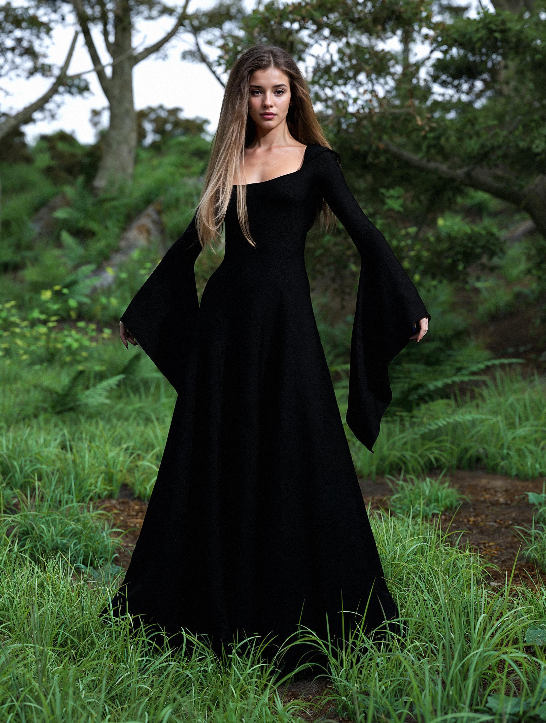 long black dress witch Witcher Style Long Black Dress: Halloween Costume, Cosplay