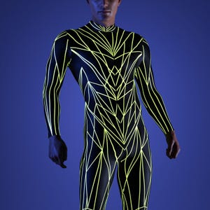 Costume riflettente UV, costume neon da uomo, costumi da festival da uomo, costume da spettacolo da uomo, costume da rave da uomo, tuta da festival, abbigliamento da rave