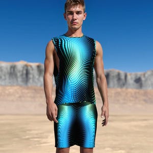 Men&#39;s Rave Hooded Set, Men Festival Clothing, Rave Tank Set Man, Festival Set For Men, Rave Outfit Men, Performance Set, Festival Outfit Men