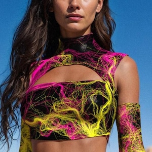 UV Reactive Rave Top, Neon Top, Festival Disco Party Top, Rave Cutout Top, Burning Man Festival Top, Rave Party Crop Top, Rave Outfit Woman