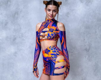 Rave Strappy Set, UV Psychedelic Clothing, Sexy Clothing, Festival Sexy Set, Rave Clothing, Trippy Rave Set, Sexy Rave Set, UV Rave Woman