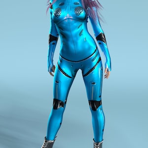 Cyan Robot Catsuit: Festival Outfit, Women&#39;s Bodysuit