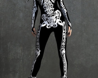 Tribal Skeleton Costume: Women's Painted Full Bodysuit