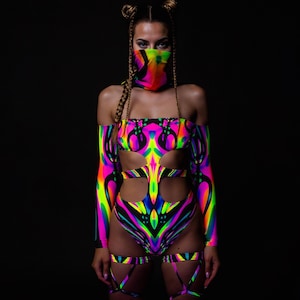 UV Psychedelic Cutout Bodysuit: Rave Festival Outfit