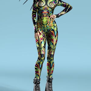 Psychedelic Bodysuit, Rave Outfit, Rave Costume, Festival Clothing Women, Psychedelic Catsuit, Burning Man Clothing, Festival Outfit