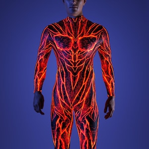 Costume riflettente UV, costumi da festival da uomo, costume fluorescente da uomo, costume da performance da uomo, costume da rave da uomo, tuta da festival, abbigliamento da rave