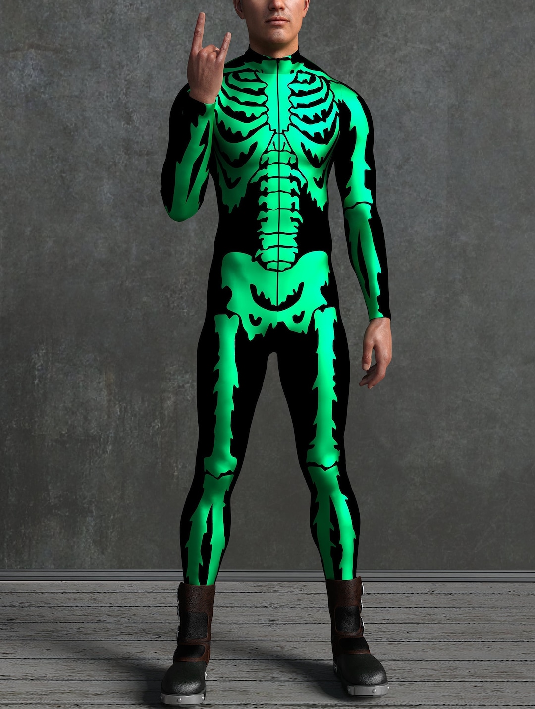 Halloween Costume Adult Green Skeleton Costume Men Halloween Etsy