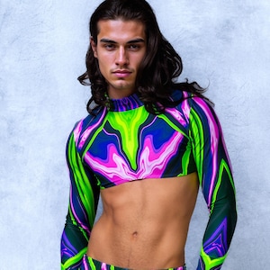 UV Long Sleeve Man Top, Rave Crop Top Man, Festival Top, Male Rave Top, Festival Top Men, Rave Outfit Men, Festival Outfit Men, Men Clothing