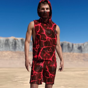 Festival Set For Men, Men Rave Clothing, Male Festival Hooded Set, Rave Outfit Men, Festival Outfit Men, Rave Tank Set Man, Rave Male Set
