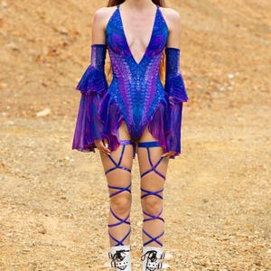 Fairy Rave Bodysuit: Psychedelic Bell Sleeves, Leg Wraps image 3
