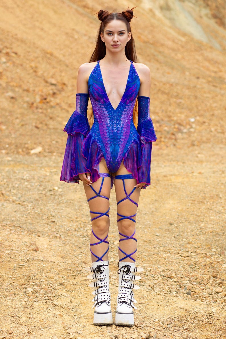 Fairy Rave Bodysuit: Psychedelic Bell Sleeves, Leg Wraps image 3