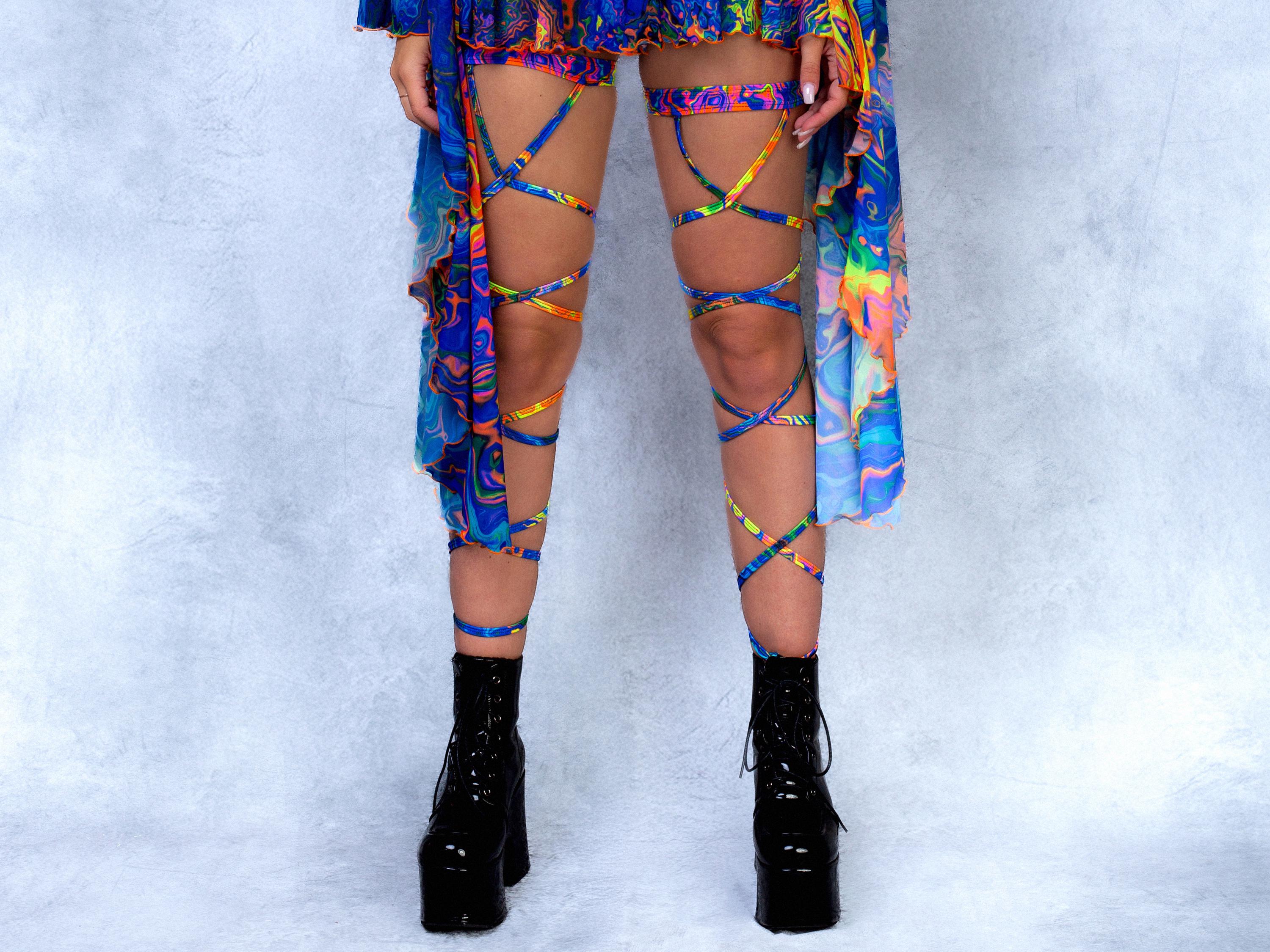 UV Rave Leg Wraps Woman, Festival Outfit For Women, Festival Accessories, UV Festival Cutout Bodysuit, Festival Set, Psychedelic Accessories