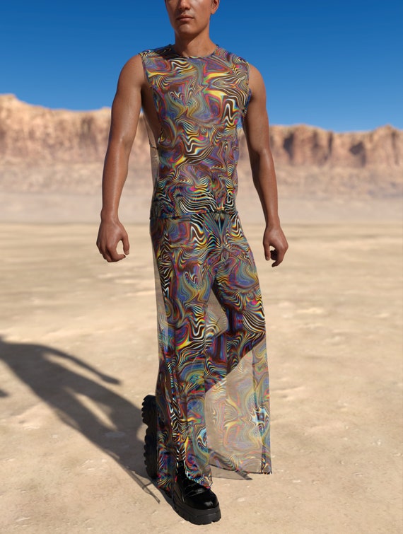 Disco Party Set Festival Mesh Set Transparent Rave Set Festival Male Set Mesh Rave Set Performance Men Set Rave Outfit Trippy Men Set Etsy Israel