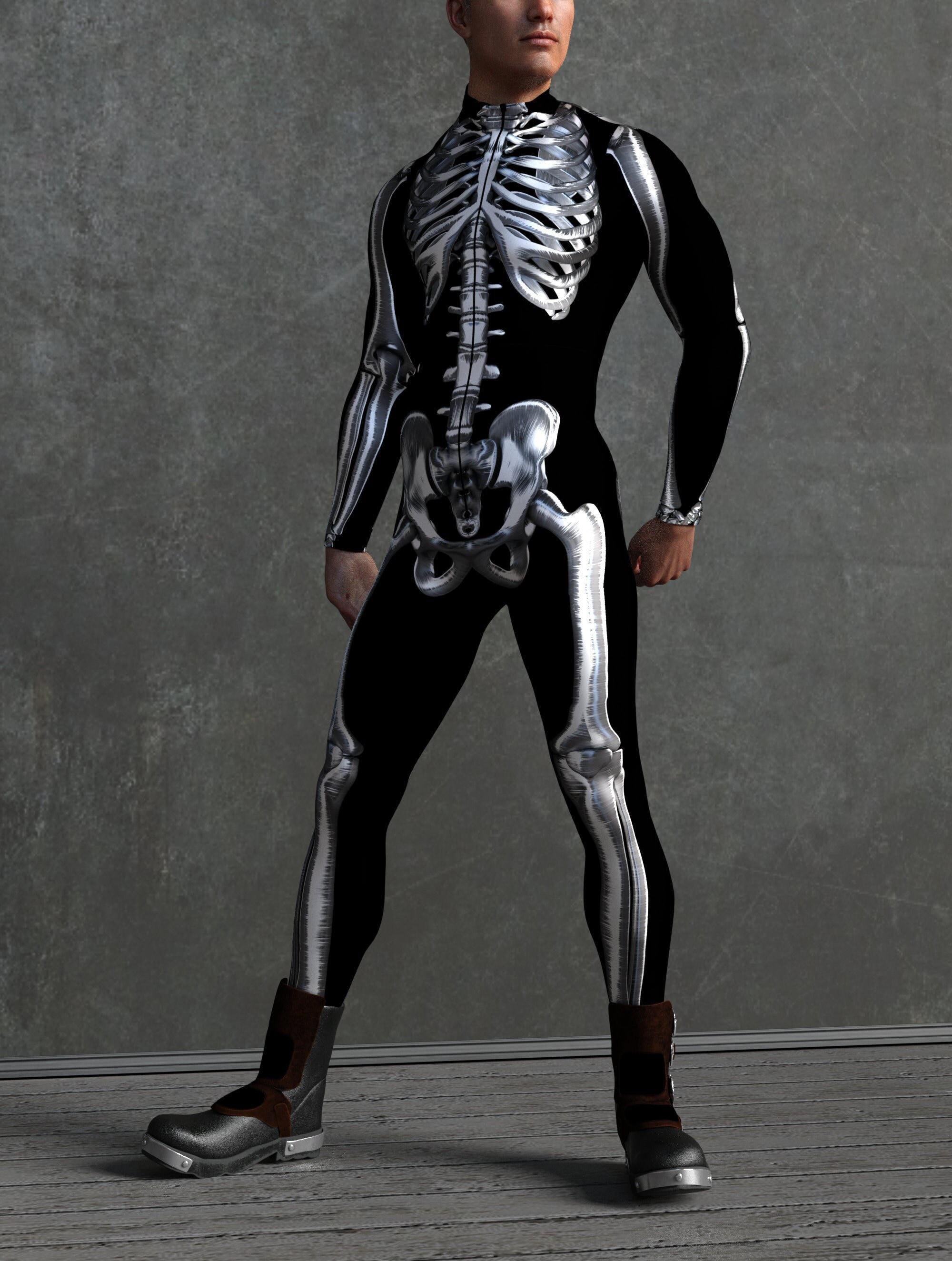 Silver Skeleton Costume: Halloween Full Bodysuit