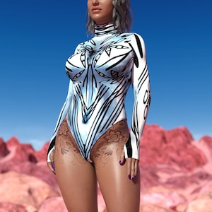 Body Cheeky para Festival, Collant Prateado Rave Feminino, Traje Burning Man Feminino, Body Manga Longa Rave, Body Performance Rave
