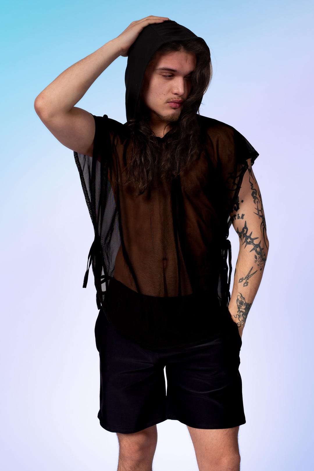 Cyber Rave Black Male Hooded Rave Set – Men’s Festival Outfit, Techno Clubwear ...