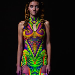 Vestido rave de malla con abertura, vestido rave sexy, vestido de festival para mujer, vestido de malla para mujer, ropa de festival para mujer, atuendo psicodélico