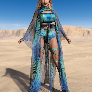 Kimono da festival per donna, abbigliamento da spettacolo per donna, kimono per feste rave, ali da rave per donna, abbigliamento da festival, abbigliamento da discoteca per donna, abbigliamento da rave immagine 3