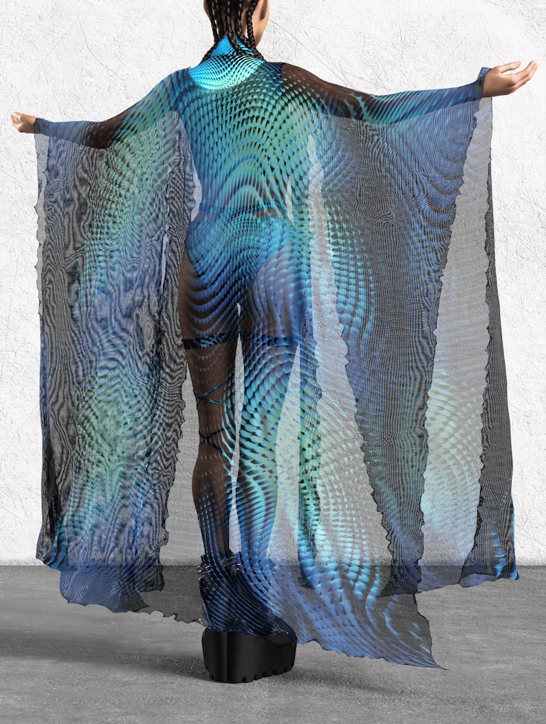 Kimono da festival per donna, abbigliamento da spettacolo per donna, kimono per feste rave, ali da rave per donna, abbigliamento da festival, abbigliamento da discoteca per donna, abbigliamento da rave immagine 1