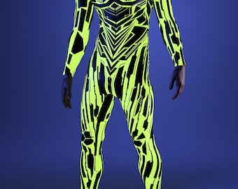 UV Reactive Costume: Men's Festival Rave Full Bodysuit