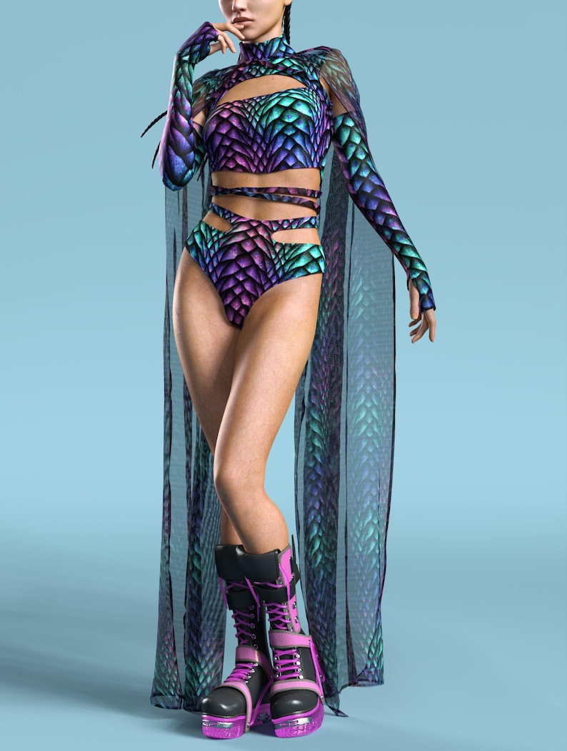Top corto con cutout rave: top corto trasparente per festival, outfit psichedelico immagine 7