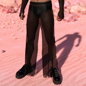 Rave Black Male Pants, Festival Pants For Men, Rave Transparent Pants, Rave Pants Men, Disco Mesh Pants, Party Outfit, Burning Man Outfit
