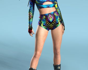 Ensemble festival femme, shorts rave, haut rave, gants rave, tenue rave, vêtements de rave, tenues de festival, tenue de pole dance, équipement rave, équipement de festival