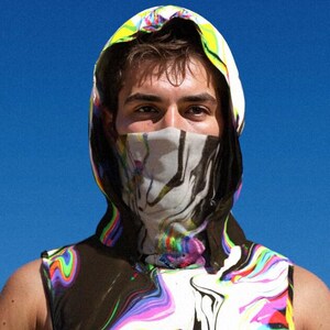 Men Rave Hood, Male Festival Hooded Set, Rave Outfit Men, Psychedelic Hood, Festival Hood Men, Rave Tank Set Man, Festival Set For Men