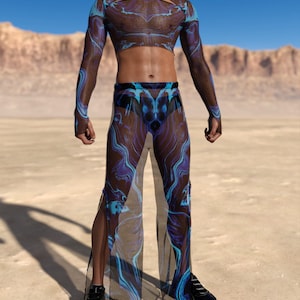 Rave Male Crop Pants, Transparent Rave Pants, Rave Male Pants, Festival Mesh Pants, Wide Festival Pants, Festival Trendy Pants, Rave Pants