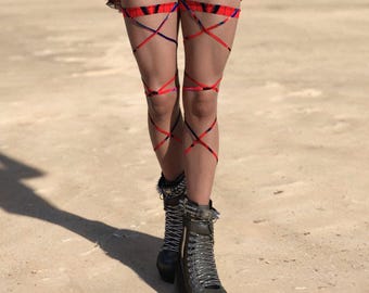 Festival Leg Wraps: Rave Outfit Accessories, Carmine Straps