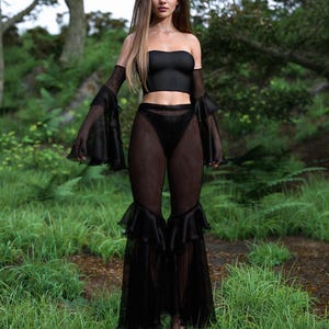 Womens Halloween Ruffle Sleeves, Mesh Gloves Women, Halloween Costumes, Halloween Mesh Sleeves, Halloween Clothing Woman, Fairy Rave Outfit image 3
