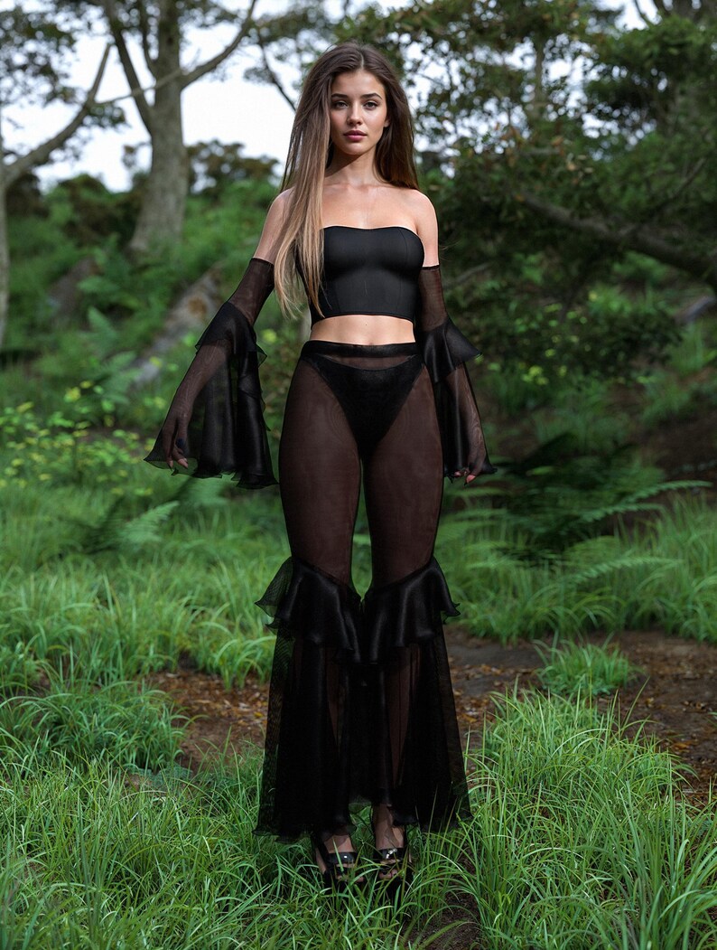 Womens Halloween Ruffle Sleeves, Mesh Gloves Women, Halloween Costumes, Halloween Mesh Sleeves, Halloween Clothing Woman, Fairy Rave Outfit image 3