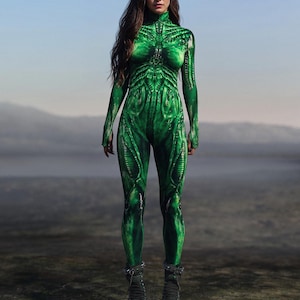 Exomorph Green Bodysuit: Futuristic Alien Costume - Festival Outfit - Etsy