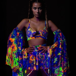 UV Psychedelic Skirt, Festival Outfit For Women, UV Festival Clothing, Rave Skirt, Festival Fashion,  Trippy Rave Mini Skirt, UV Sexy Skirt