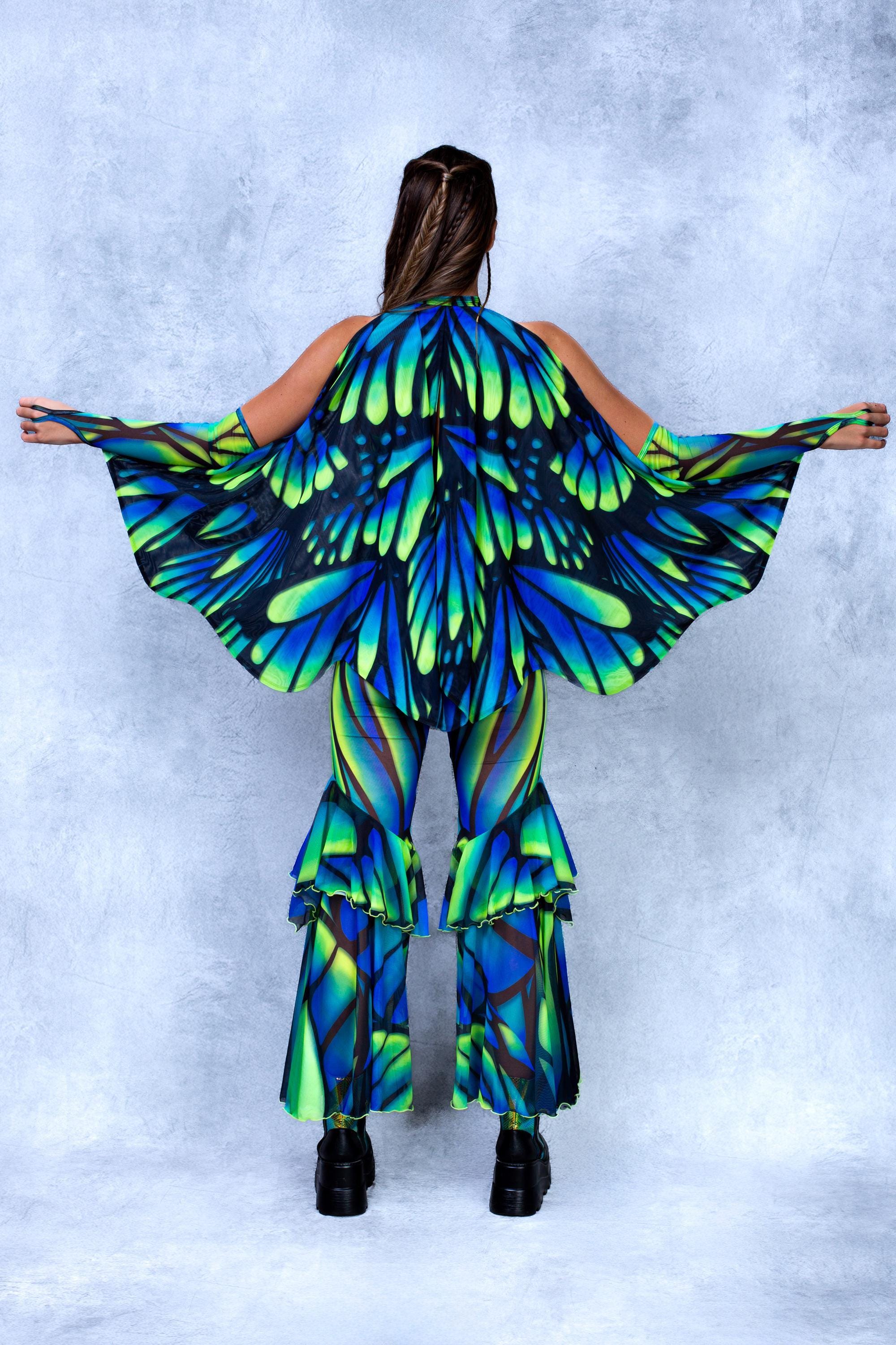 UV Reactive Butterfly Pants: Green Blue Festival Rave Outfit - Etsy