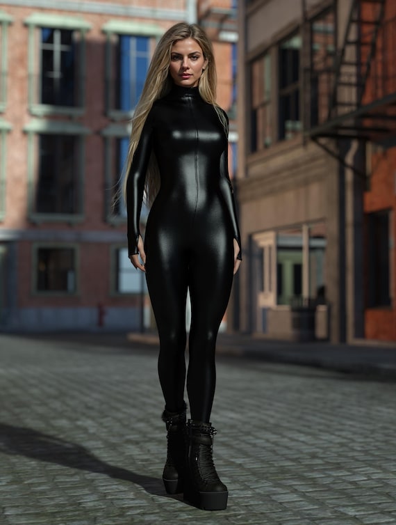COOKOE Sexy Latex Pvc Teddy mouwloze Jumpsuit dame Natte look Rits