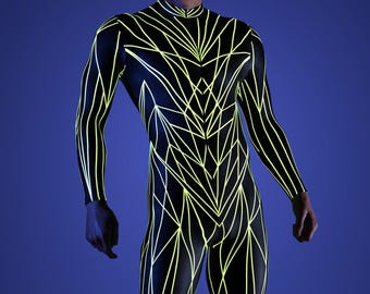 UV Reflective Bodysuit: Neon Rave Costume for Men