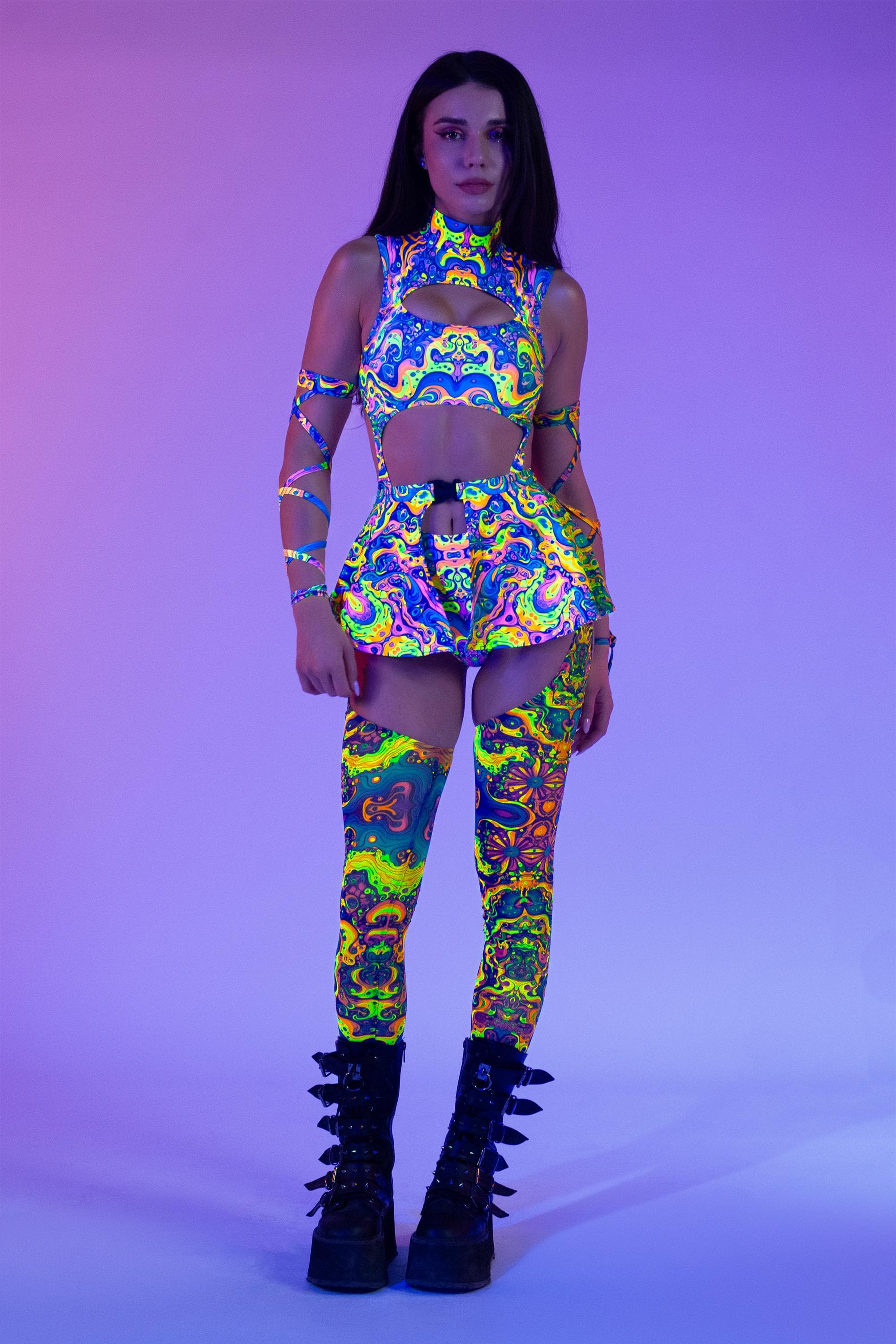 Led Rave Outfits UV Reactive Rave Outfit Set for Women – Psytrance Festival Clothing ...